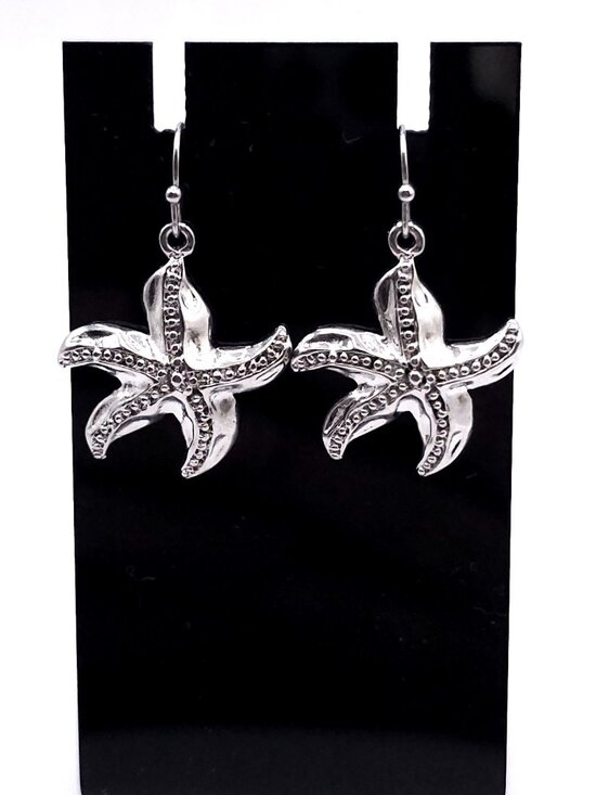 Unbranded Jewelry - Starfish Dangle Earrings With Silver-Tone Finish And Textured Details